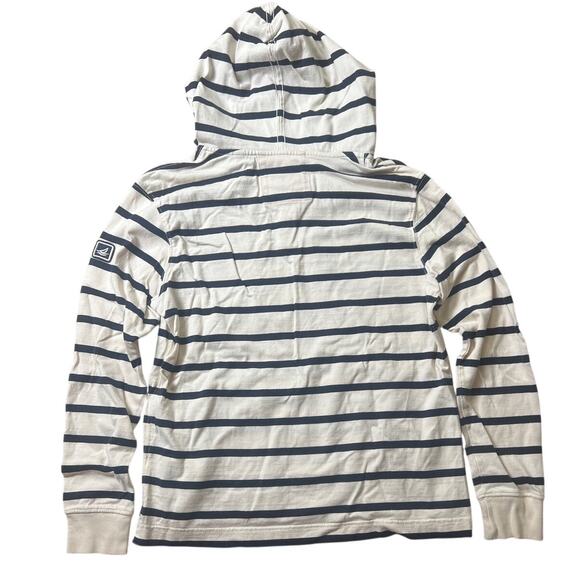 Sperry Top-Sider full Zip Hoodie White/Navy Blue Striped Sweatshirt Mens Large - Picture 3 of 6
